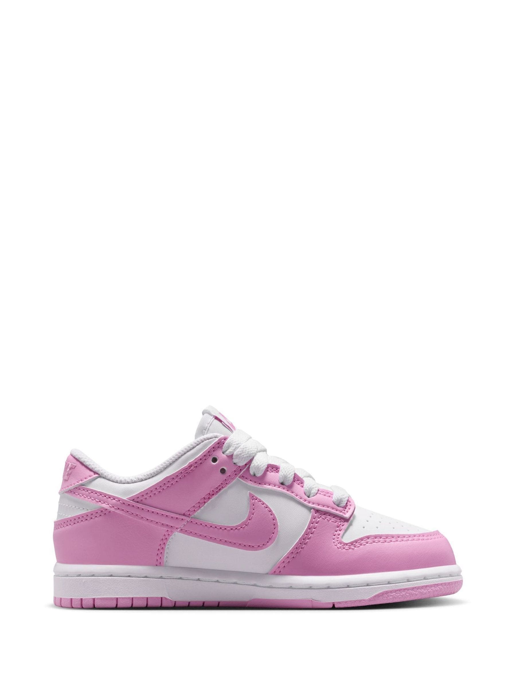 Nike White/Pink Junior Dunk Low Trainers image 3