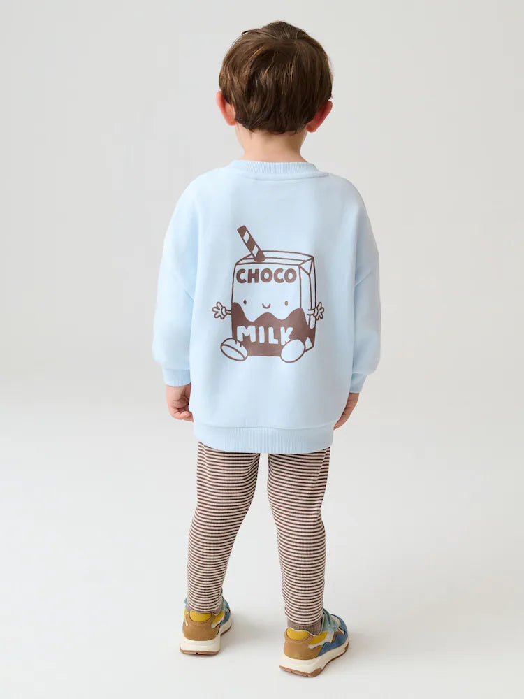 Blue Milk Print Sweatshirt And Leggings Set (3mths-7yrs)