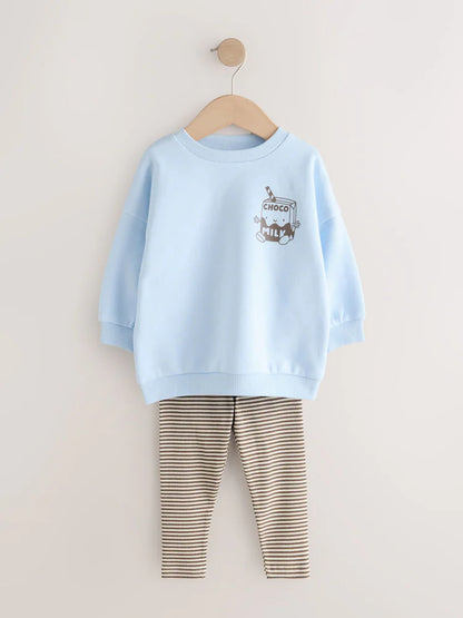 Blue Milk Print Sweatshirt And Leggings Set (3mths-7yrs)