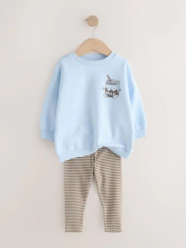 Blue Milk Print Sweatshirt And Leggings Set (3mths-7yrs)