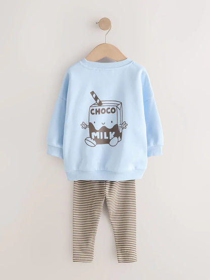 Blue Milk Print Sweatshirt And Leggings Set (3mths-7yrs)