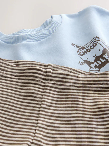 Blue Milk Print Sweatshirt And Leggings Set (3mths-7yrs)