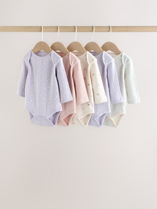 Purple Long Sleeve Baby Bodysuits 5 Pack image 1