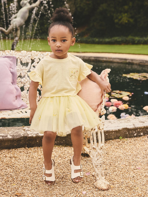 Dsiney Kidz - Yellow Embroidered Top & Skirt Set (3mths-7yrs) image 1