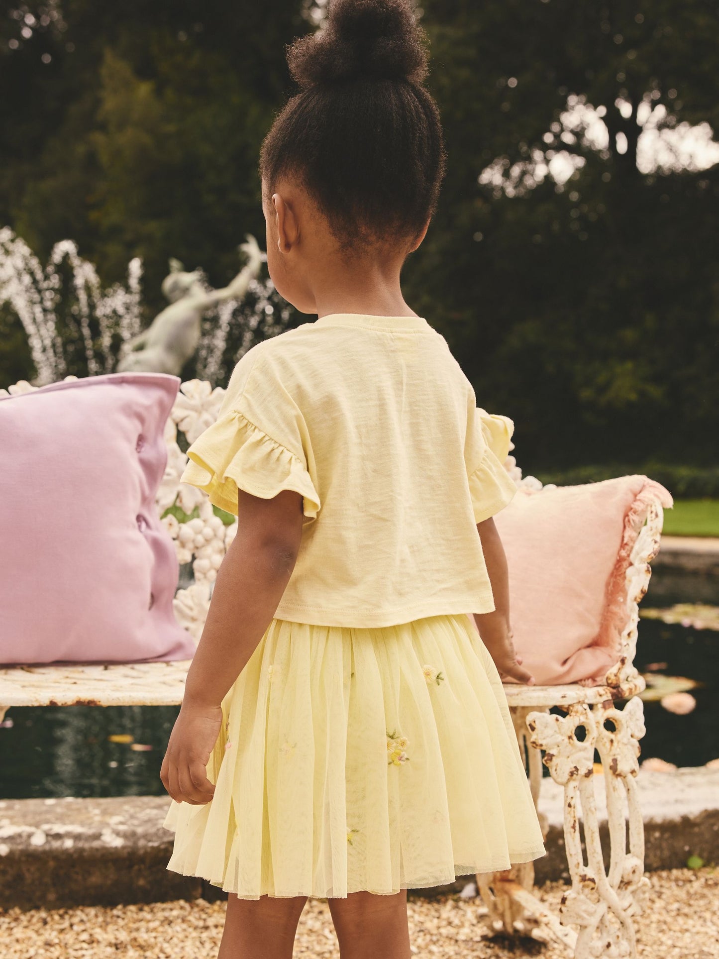 Yellow Embroidered Top & Skirt Set (3mths-7yrs) image 3