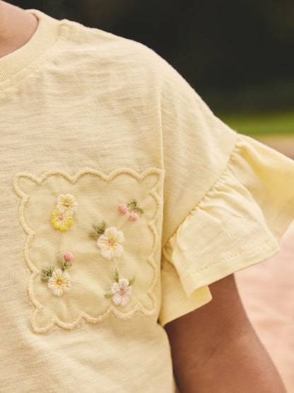 Yellow Embroidered Top & Skirt Set (3mths-7yrs) image 4