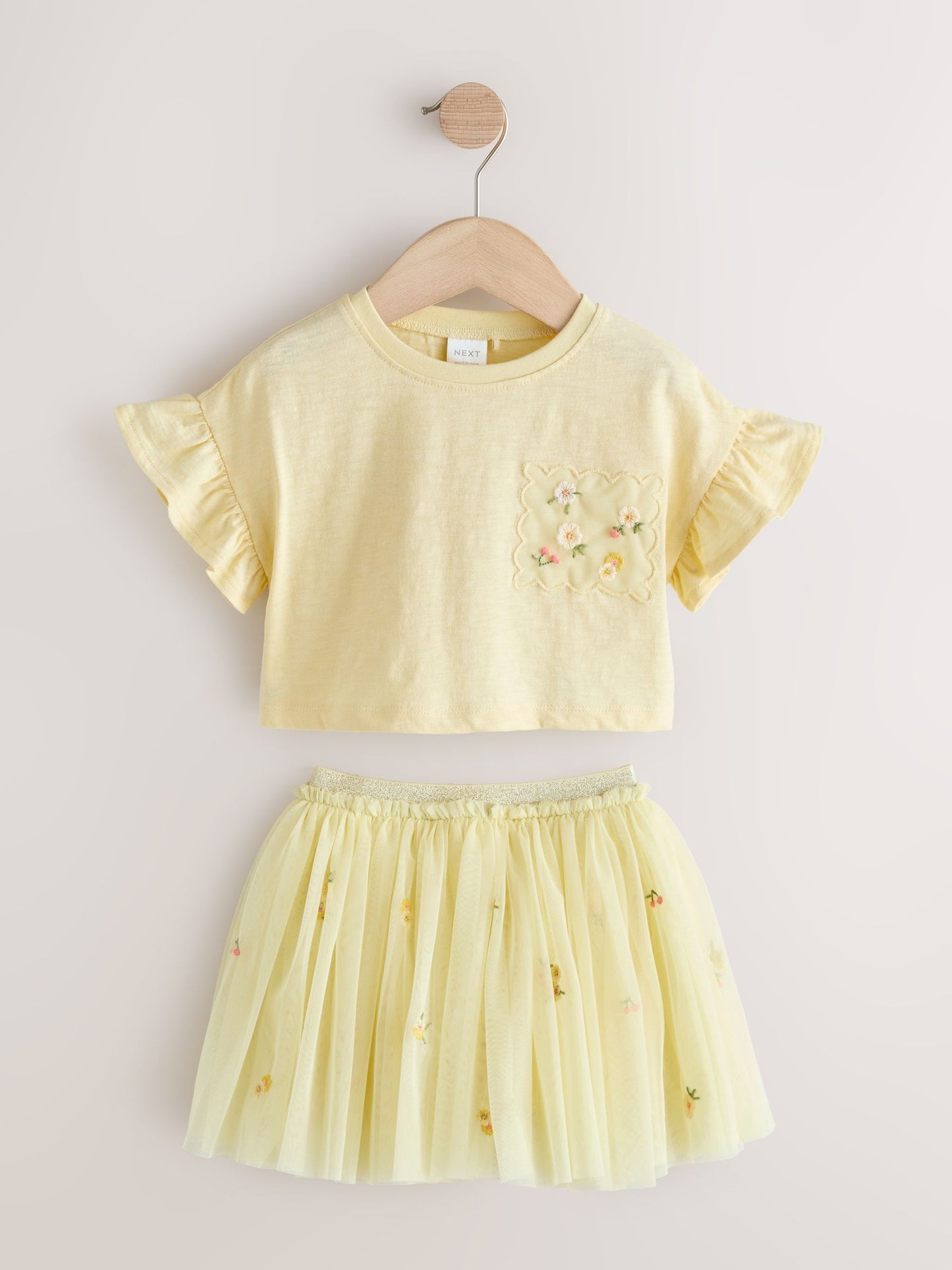 Yellow Embroidered Top & Skirt Set (3mths-7yrs) image 6