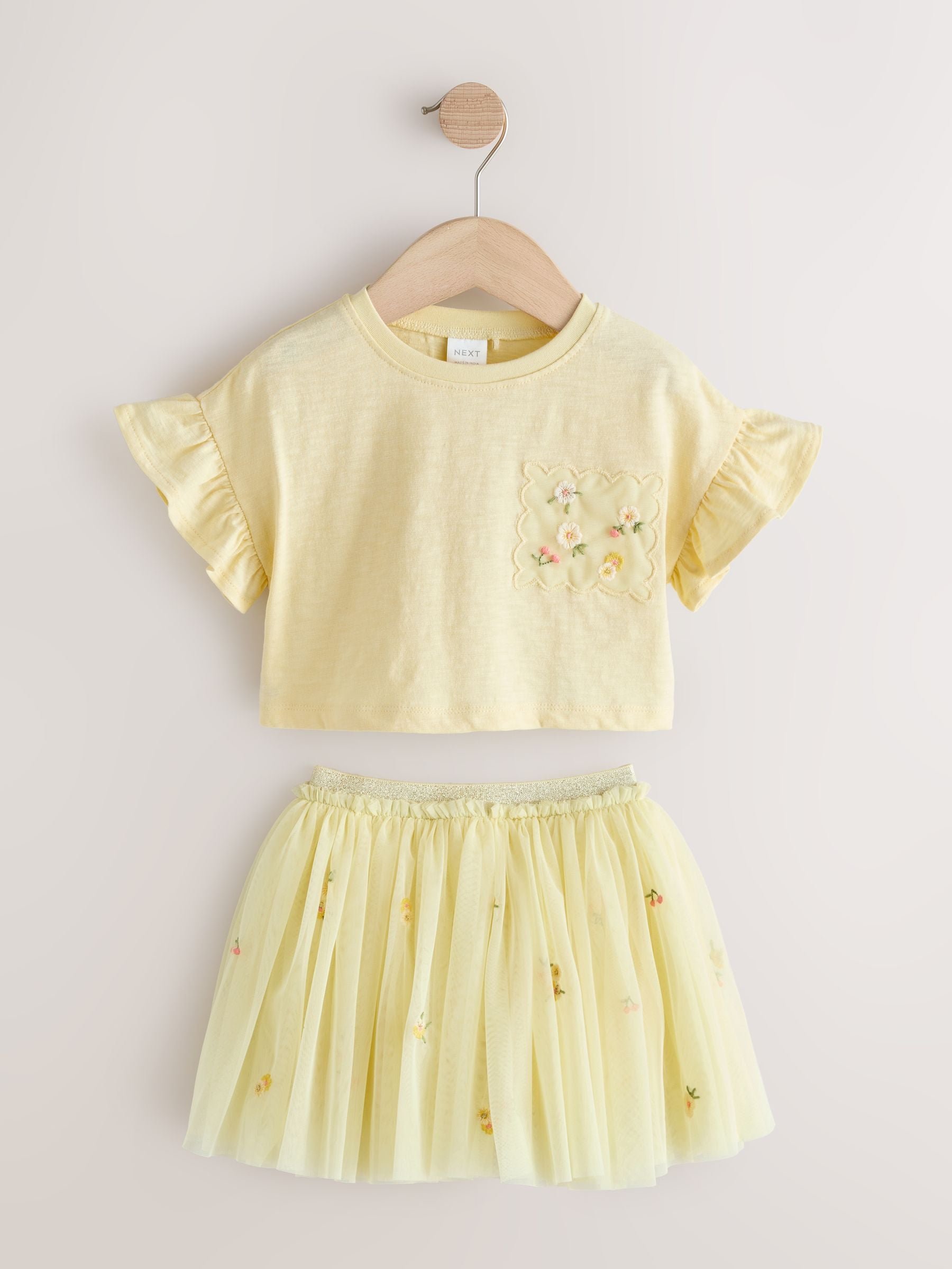 Yellow Embroidered Top & Skirt Set (3mths-7yrs) image 6