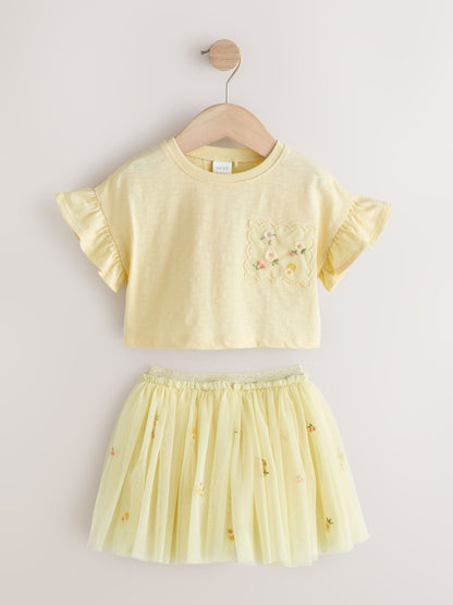 Yellow Embroidered Top & Skirt Set (3mths-7yrs) image 6