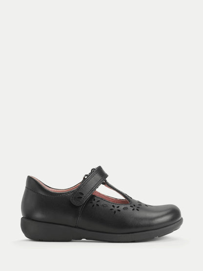 Start-Rite Charcoal Black Wide Fit Charlotte T-Bar Rip Tape Shiny School Shoes image 1