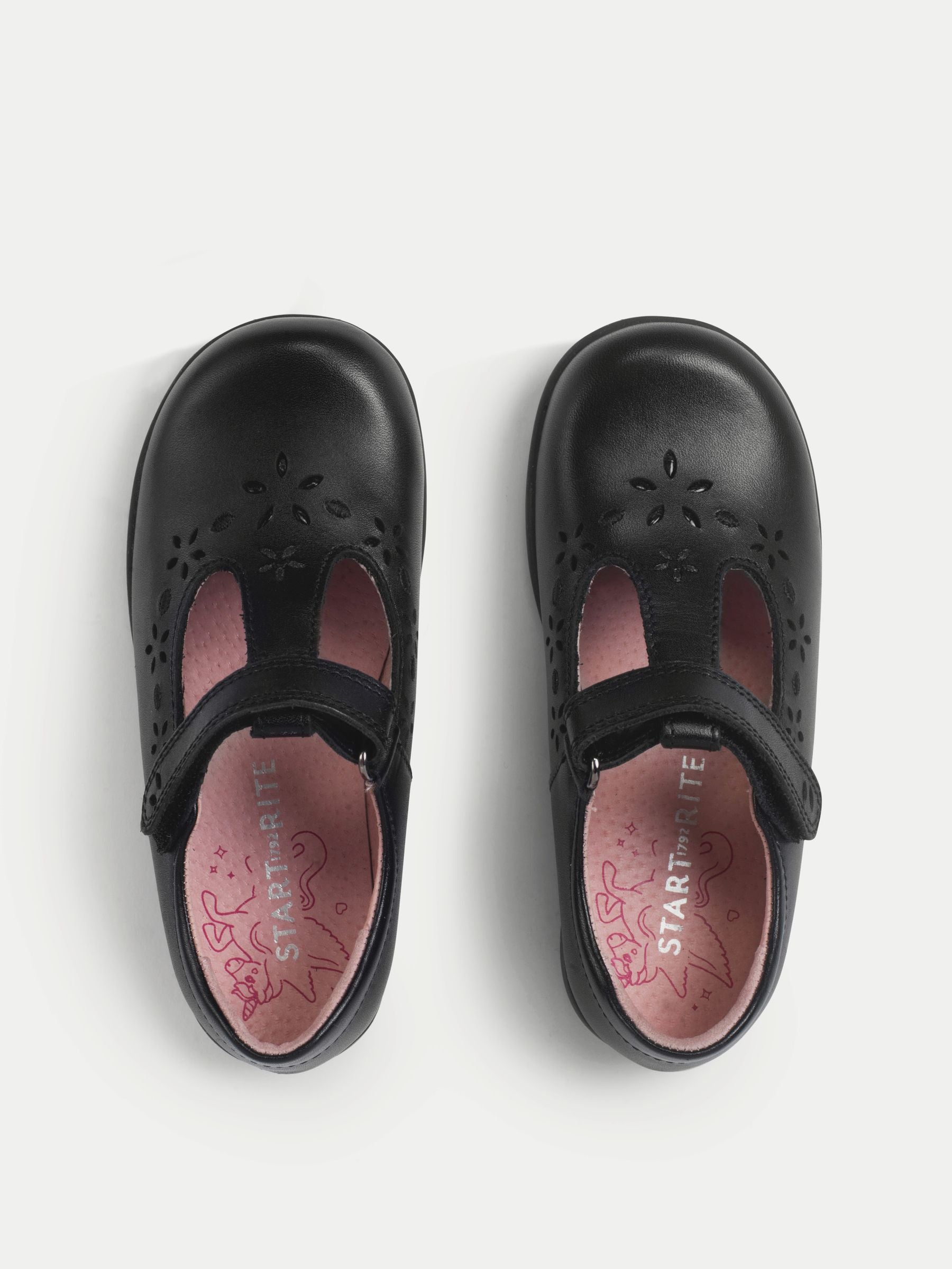 Start-Rite Charcoal Black Wide Fit Charlotte T-Bar Rip Tape Shiny School Shoes image 2