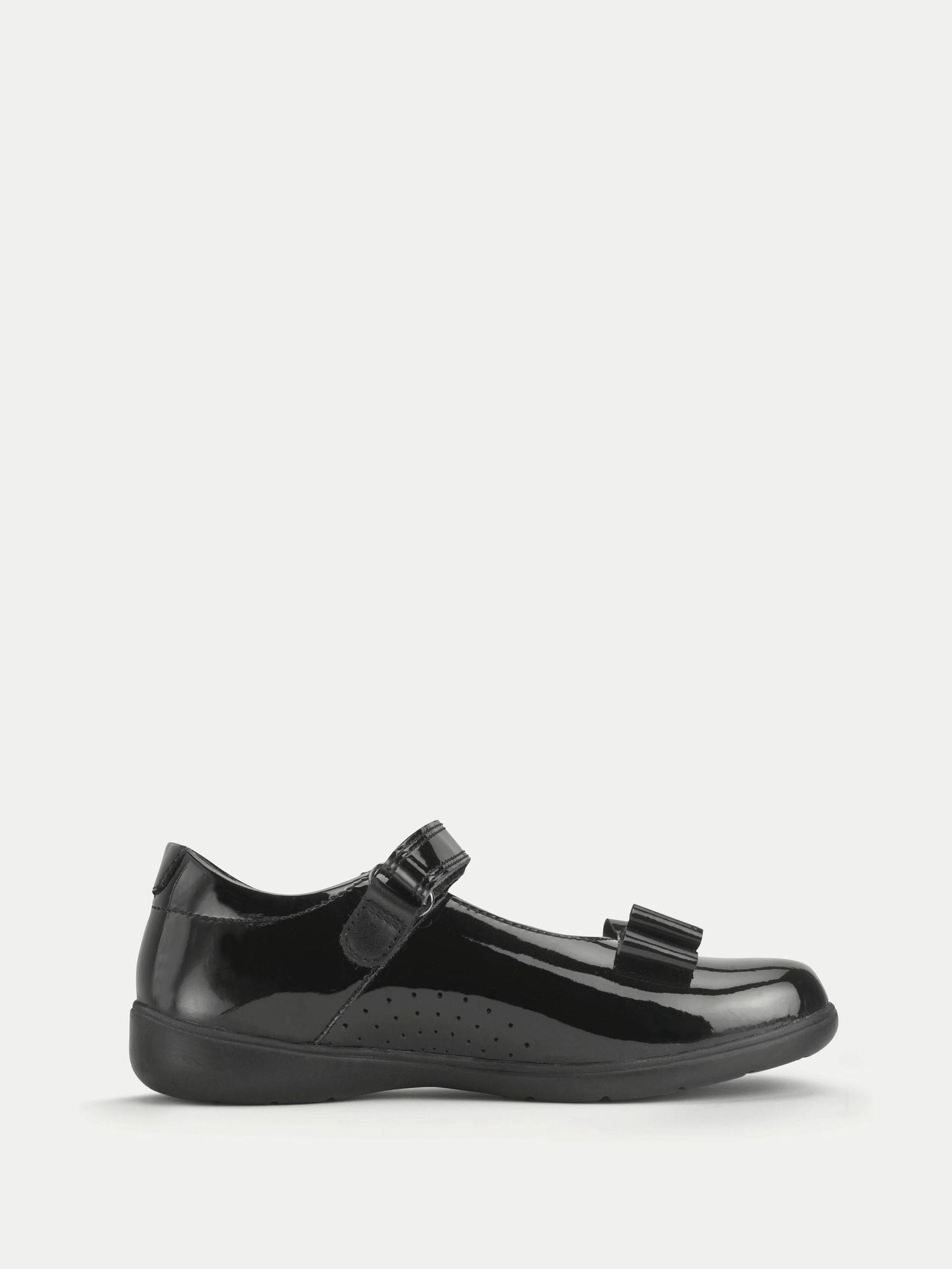 Start-Rite Black Patent Wide Fit Bella Shiny Mary Jane Bow Rip-Tape School Shoes image 1