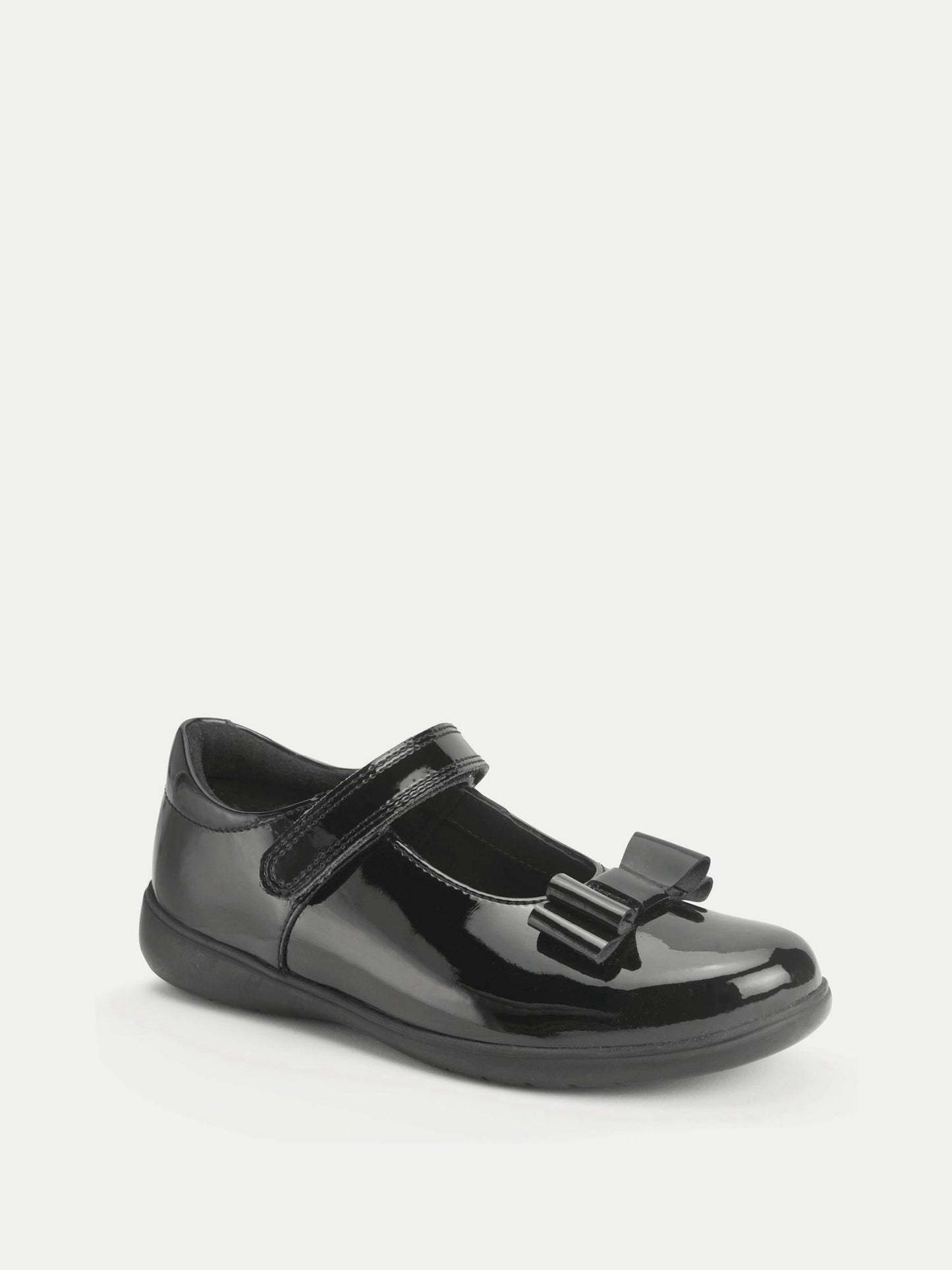 Start-Rite Black Patent Wide Fit Bella Shiny Mary Jane Bow Rip-Tape School Shoes image 2