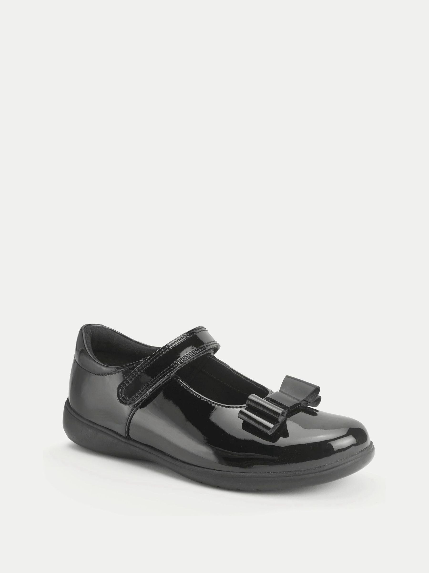 Start-Rite Black Patent Wide Fit Bella Shiny Mary Jane Bow Rip-Tape School Shoes image 2