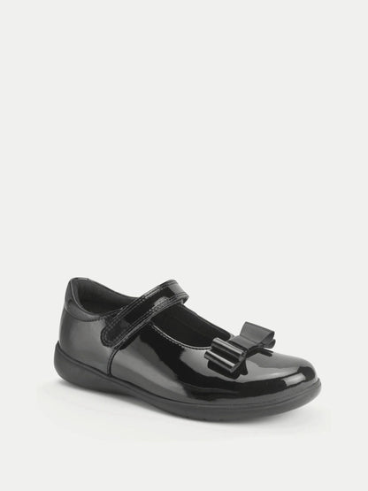 Start-Rite Black Patent Wide Fit Bella Shiny Mary Jane Bow Rip-Tape School Shoes image 2