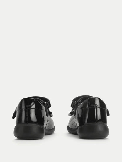 Start-Rite Black Patent Wide Fit Bella Shiny Mary Jane Bow Rip-Tape School Shoes image 3