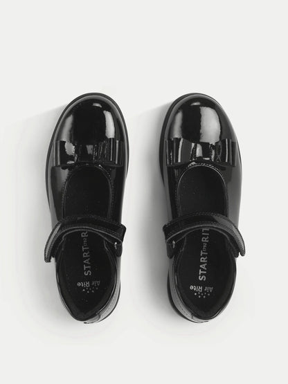 Start-Rite Black Patent Wide Fit Bella Shiny Mary Jane Bow Rip-Tape School Shoes image 4