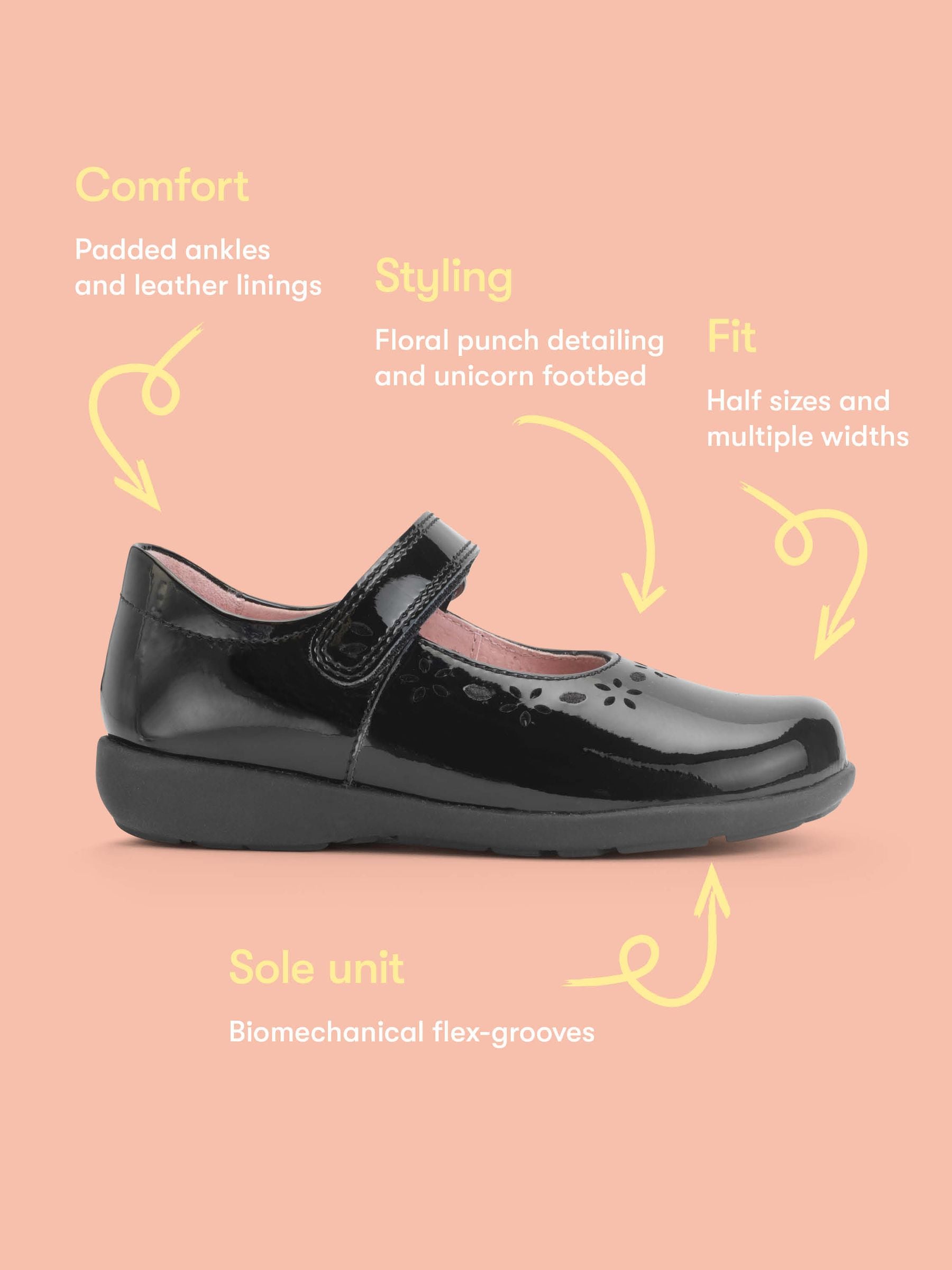 Start Rite Black Patent Wide Fit Emily Shiny Mary Jane Single Rip Tape School Shoes image 7