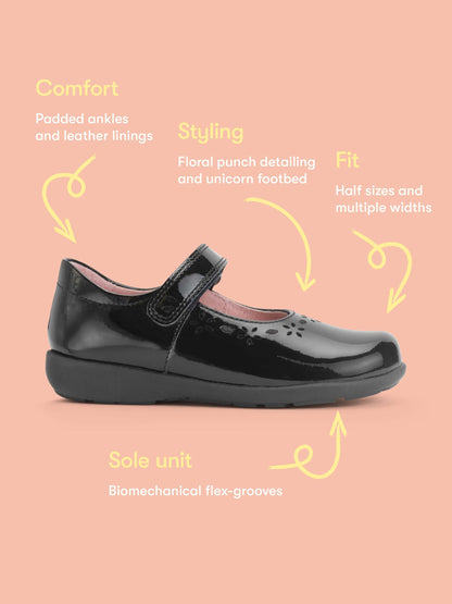 Start Rite Black Patent Wide Fit Emily Shiny Mary Jane Single Rip Tape School Shoes image 7