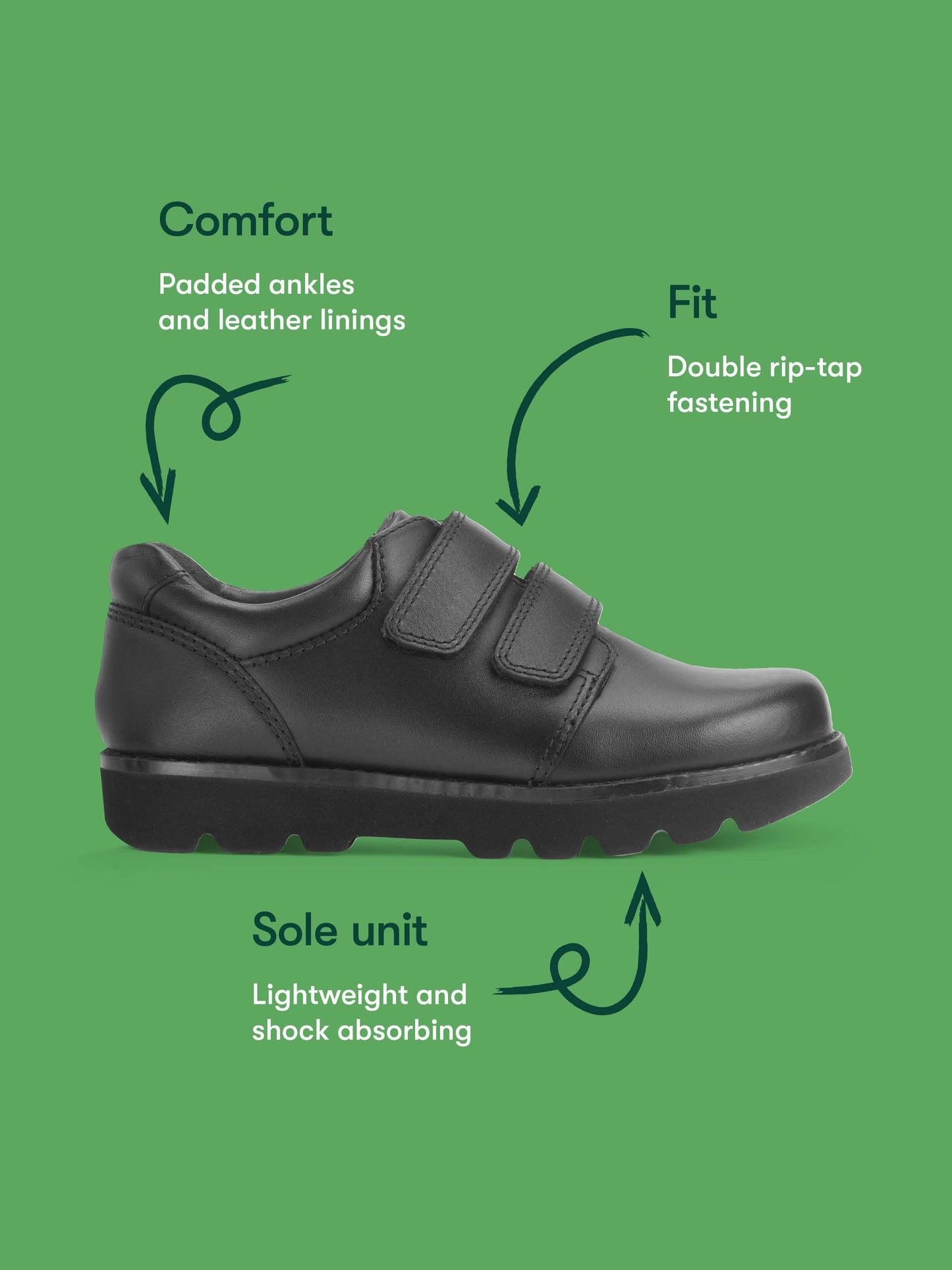 Start-Rite Black Wide Fit Parker Double Rip-Tape Smart School Shoes image 9