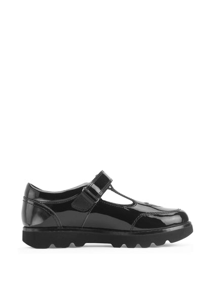 Start-Rite Black Patent Wide Fit Locket Shiny T-Bar Rip-Tape Chunky School Shoes image 1