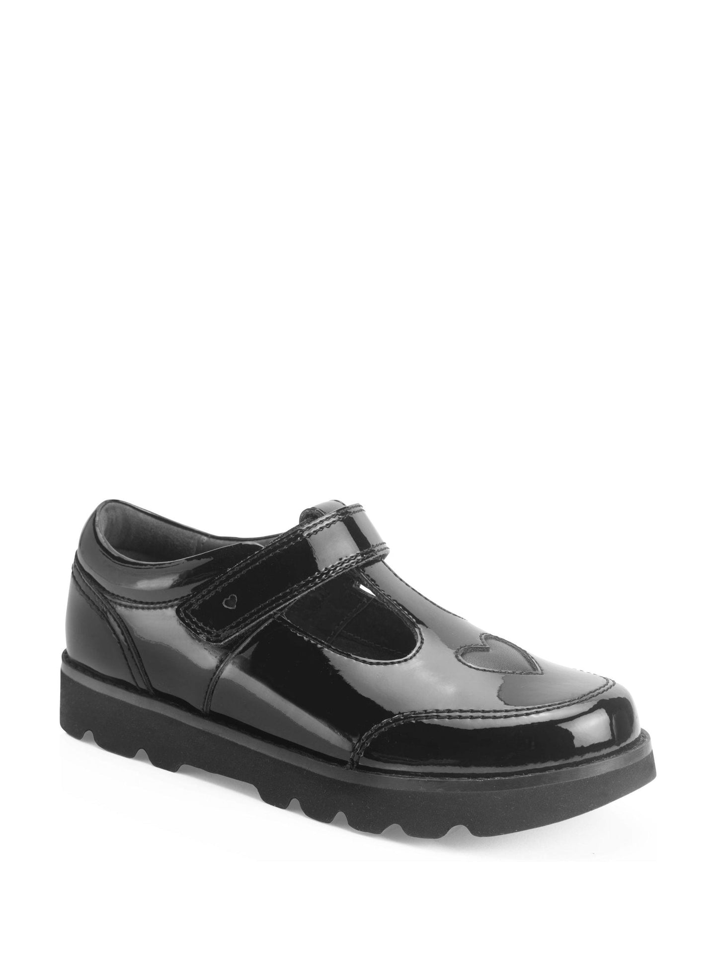 Start-Rite Black Patent Wide Fit Locket Shiny T-Bar Rip-Tape Chunky School Shoes image 2