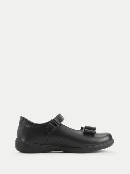 Start-Rite Charcoal Black Standard Fit Bella Shiny Mary Jane Bow Rip-Tape School Shoes image 1