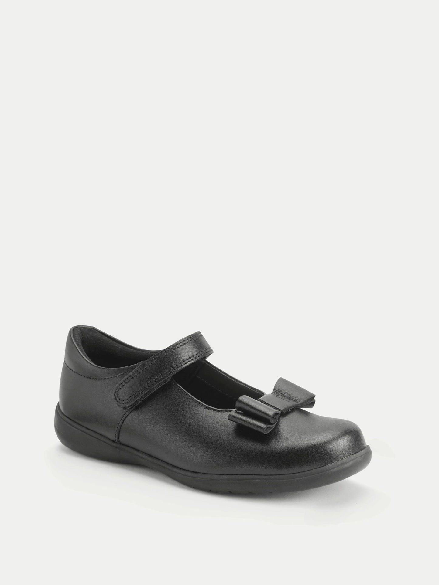 Start-Rite Charcoal Black Standard Fit Bella Shiny Mary Jane Bow Rip-Tape School Shoes image 2