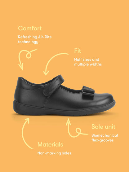 Start-Rite Charcoal Black Standard Fit Bella Shiny Mary Jane Bow Rip-Tape School Shoes image 5