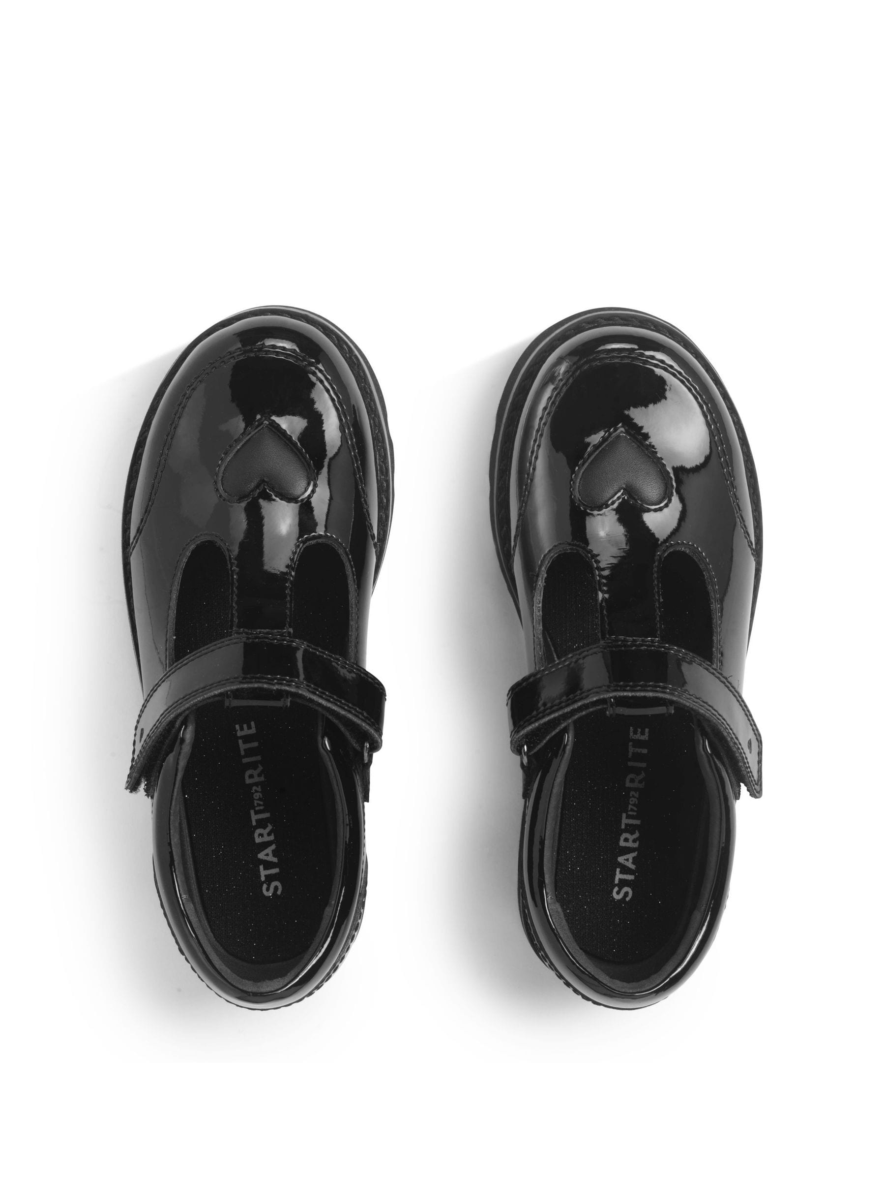 Start-Rite Black Patent Standard Fit Locket Shiny T-Bar Rip-Tape Chunky School Shoes image 5