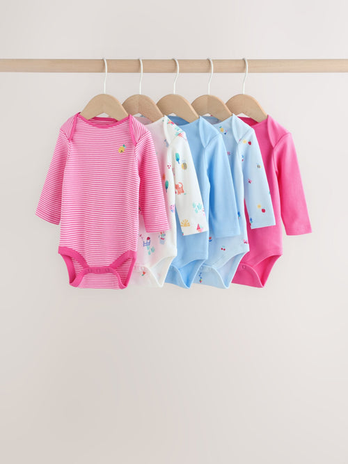 Pink Long Sleeve Baby Bodysuits 4 Pack image 1