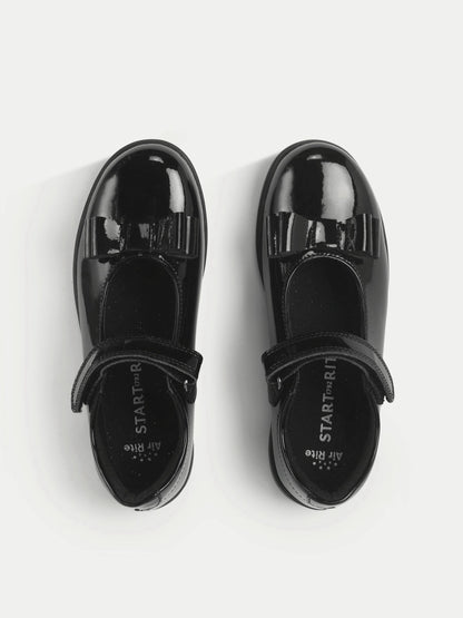 Start-Rite Black Standard Fit Bella Shiny Patent Mary Jane Bow Rip-Tape School Shoes image 5