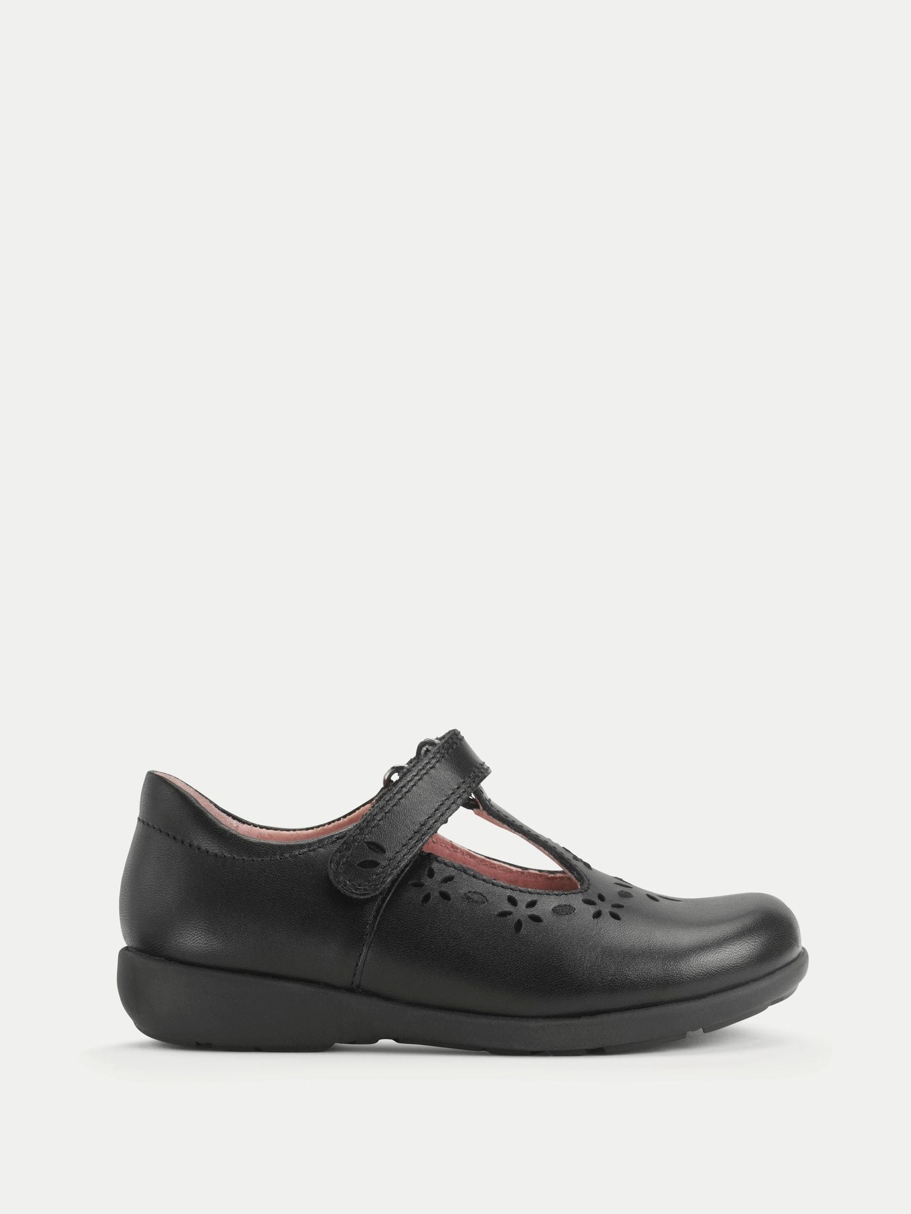 Start-Rite Charcoal Black Standard Fit Charlotte T-Bar Rip Tape Shiny School Shoes image 1