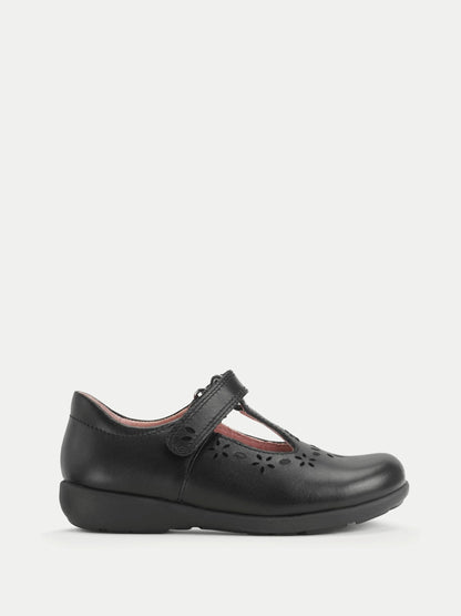 Start-Rite Charcoal Black Standard Fit Charlotte T-Bar Rip Tape Shiny School Shoes image 1
