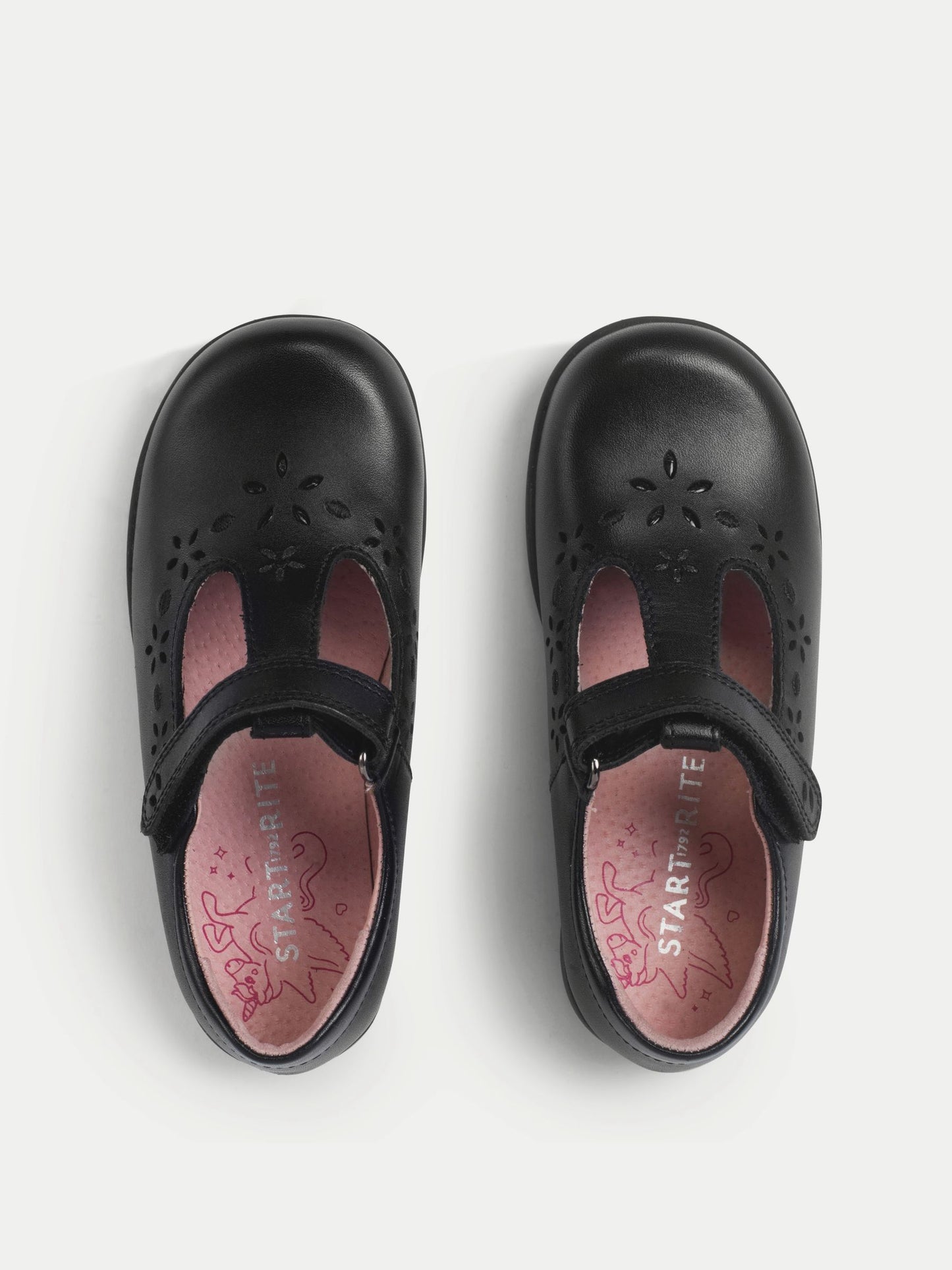 Start-Rite Charcoal Black Standard Fit Charlotte T-Bar Rip Tape Shiny School Shoes image 2