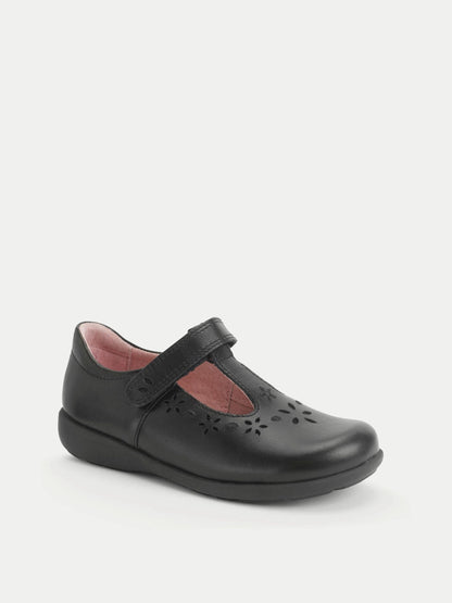 Start-Rite Charcoal Black Standard Fit Charlotte T-Bar Rip Tape Shiny School Shoes image 3