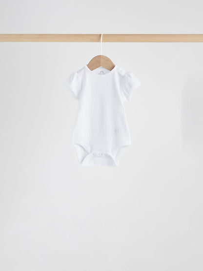 Multi Pastel Short Sleeve Pointelle Baby Bodysuits 5 Pack image 3