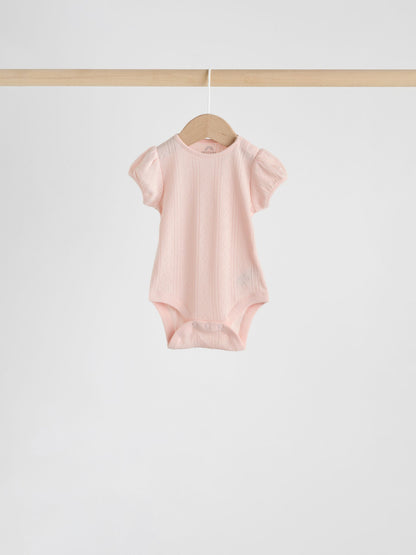 Multi Pastel Short Sleeve Pointelle Baby Bodysuits 5 Pack image 4