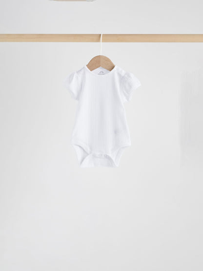 Multi Pastel Short Sleeve Pointelle Baby Bodysuits 5 Pack image 5