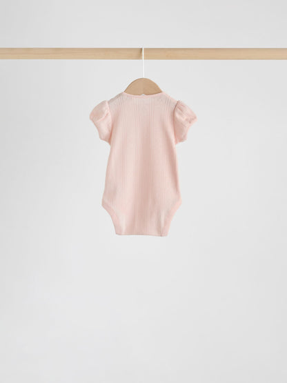 Multi Pastel Short Sleeve Pointelle Baby Bodysuits 5 Pack image 8