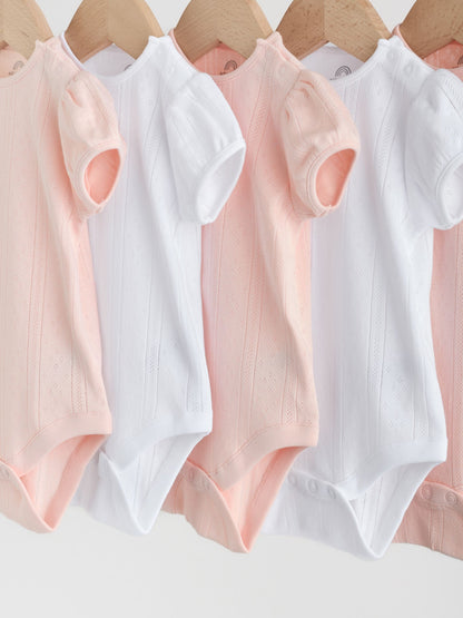 Multi Pastel Short Sleeve Pointelle Baby Bodysuits 5 Pack image 9