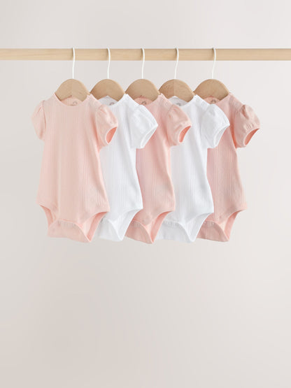 Multi Pastel Short Sleeve Pointelle Baby Bodysuits 5 Pack image 1