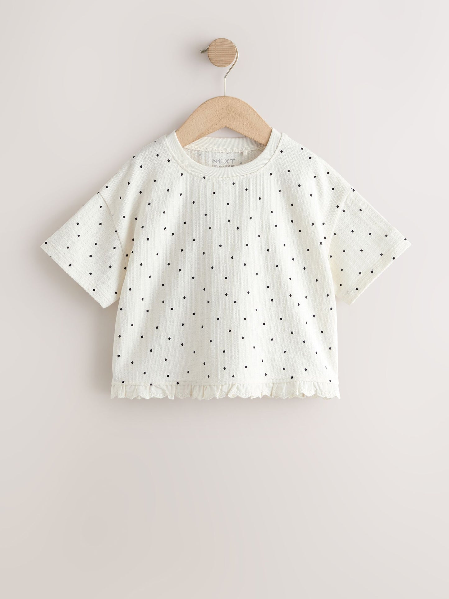 Dsiney Kidz - Ecru White Mono Spot Short Sleeve Frill Hem Top (3mths-7yrs) image 5