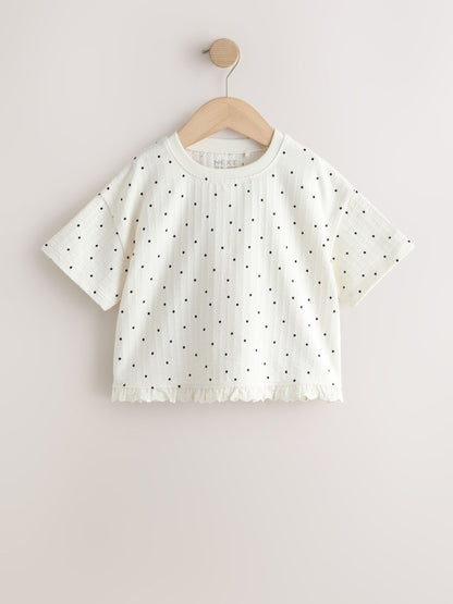 Dsiney Kidz - Ecru White Mono Spot Short Sleeve Frill Hem Top (3mths-7yrs) image 5