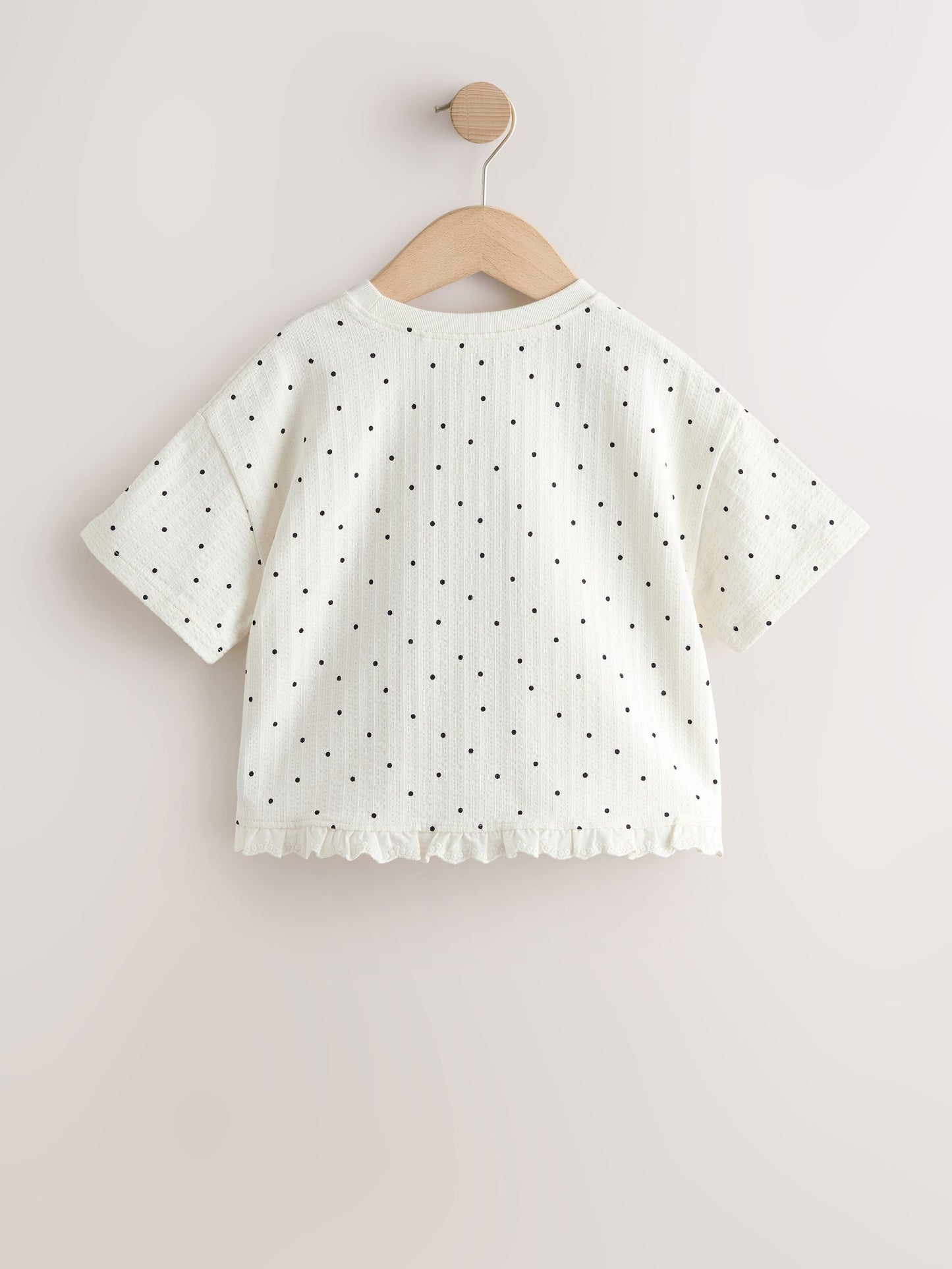 Dsiney Kidz - Ecru White Mono Spot Short Sleeve Frill Hem Top (3mths-7yrs) image 6