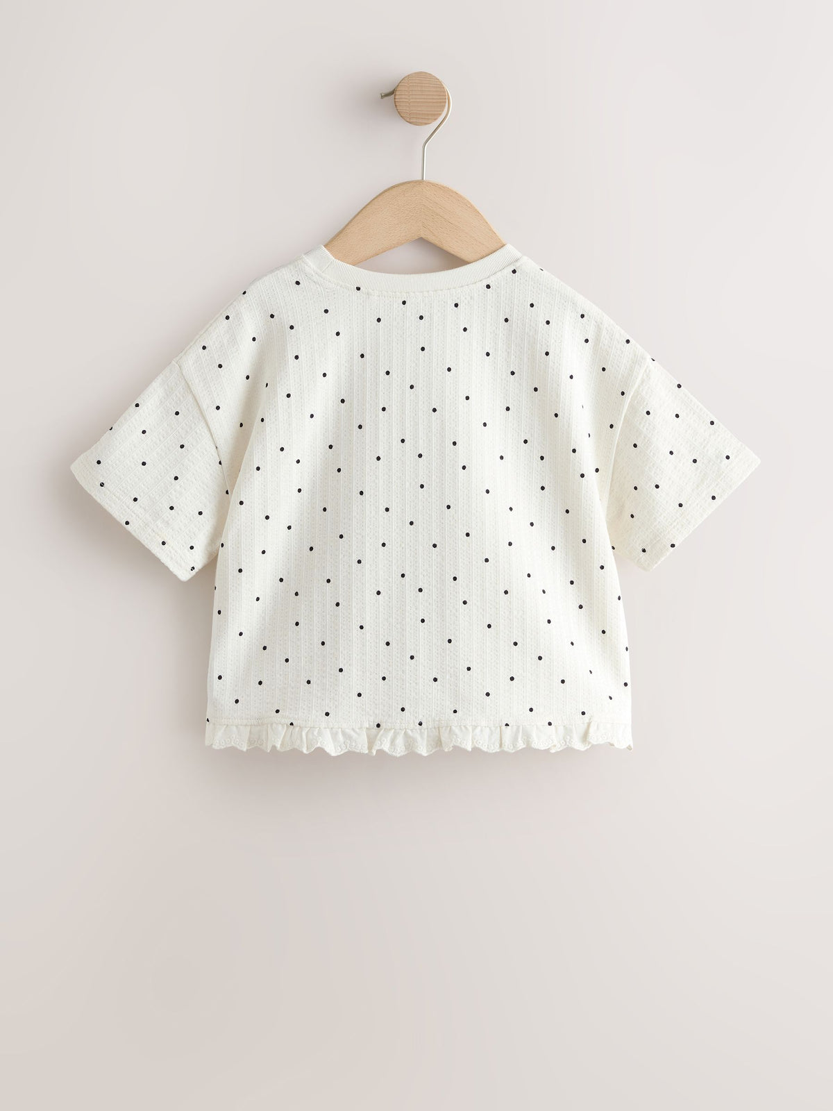 Dsiney Kidz - Ecru White Mono Spot Short Sleeve Frill Hem Top (3mths-7yrs) image 6