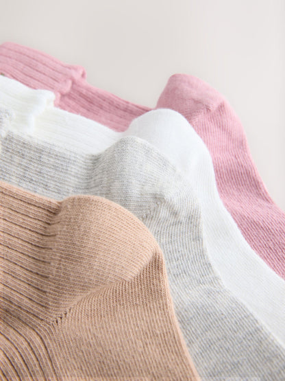 Pink, Grey and Cream Cotton Rich Embroidered Roll Top Ankle Socks 4 Pack image 3