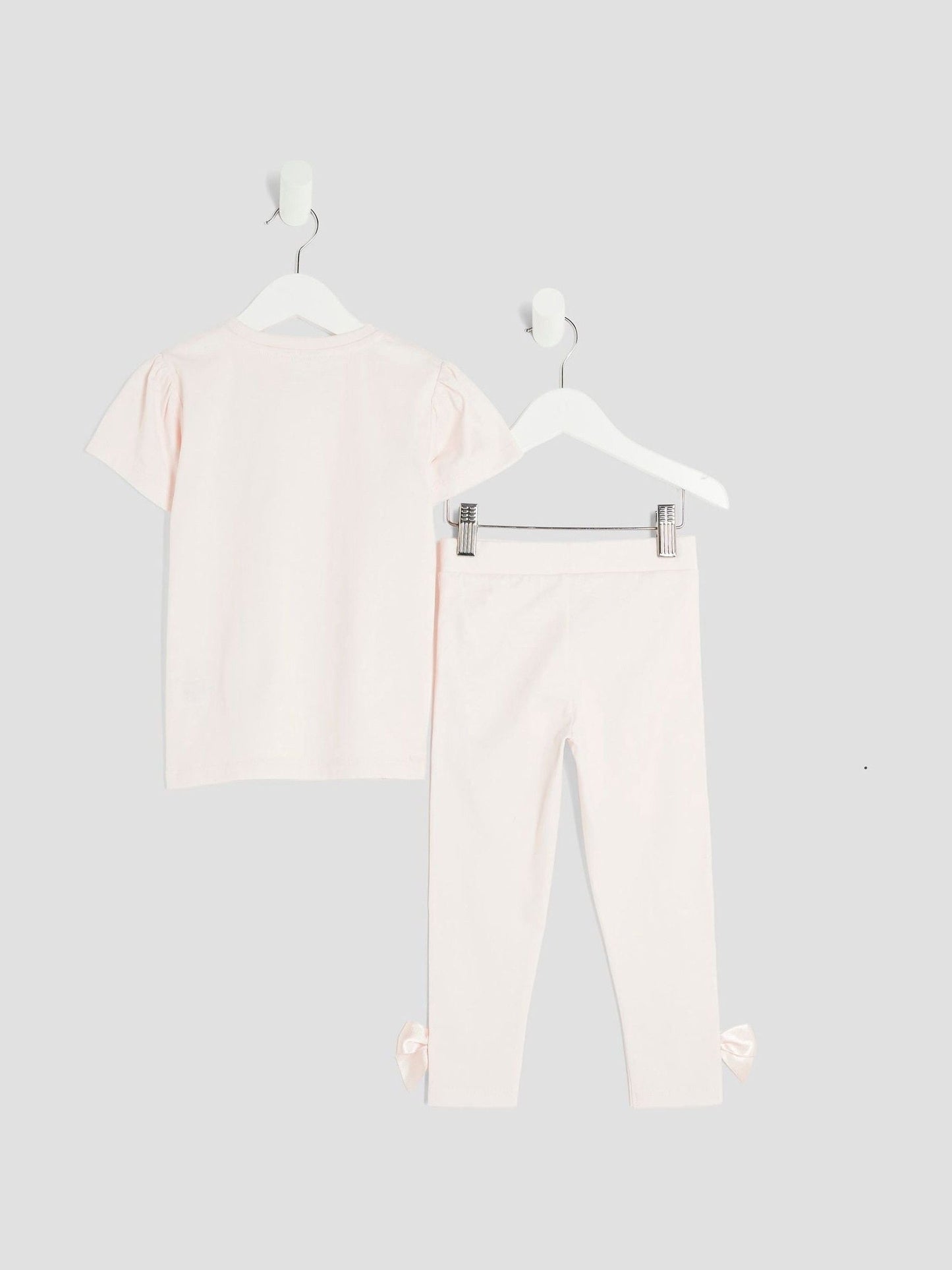 River Island Pink Girls Branded Bow T-Shirt Set image 2