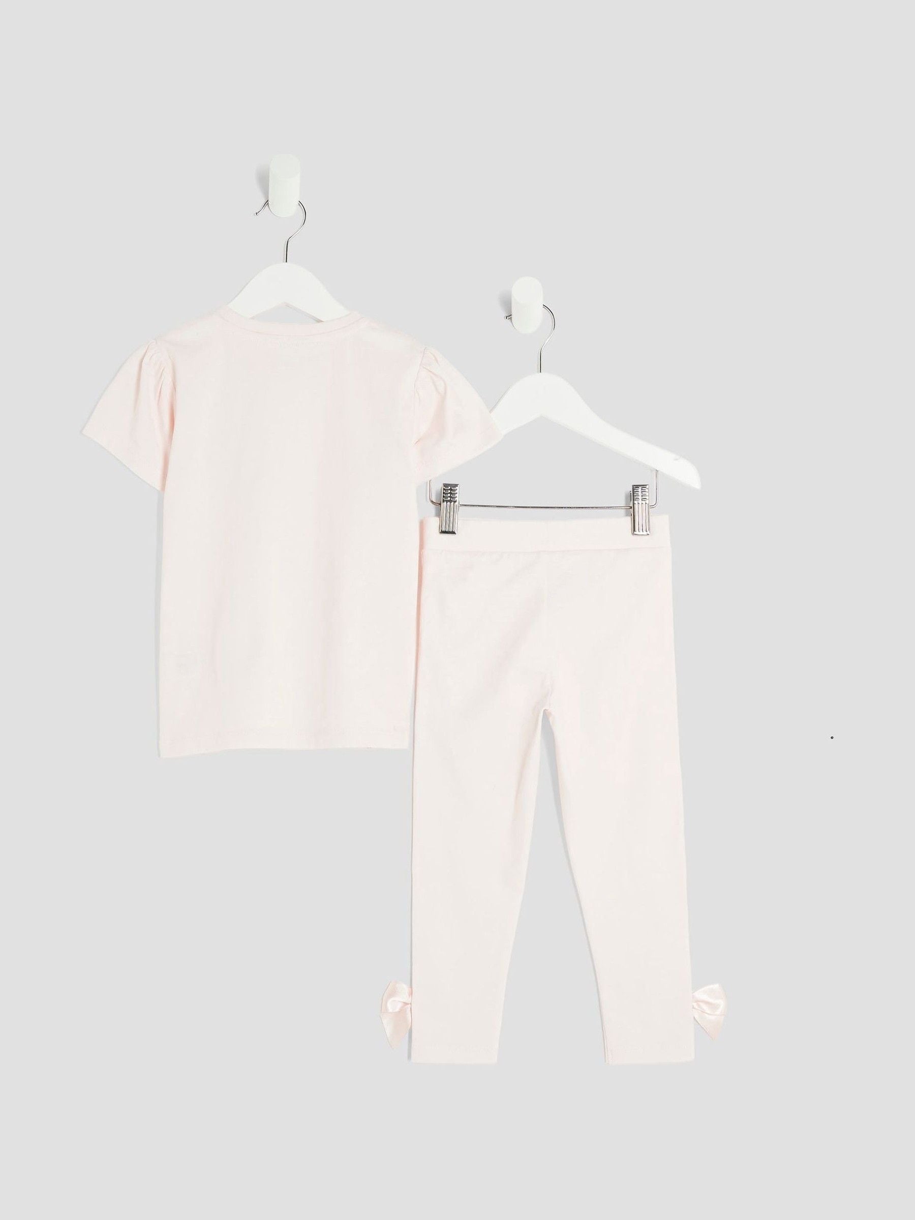River Island Pink Girls Branded Bow T-Shirt Set image 2