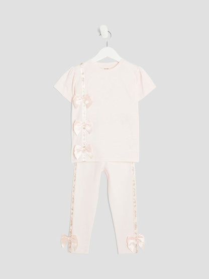 River Island Pink Girls Branded Bow T-Shirt Set image 3